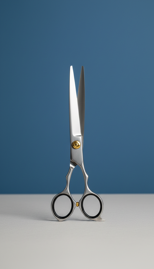 Ciseaux de barbier acier et vis dorée